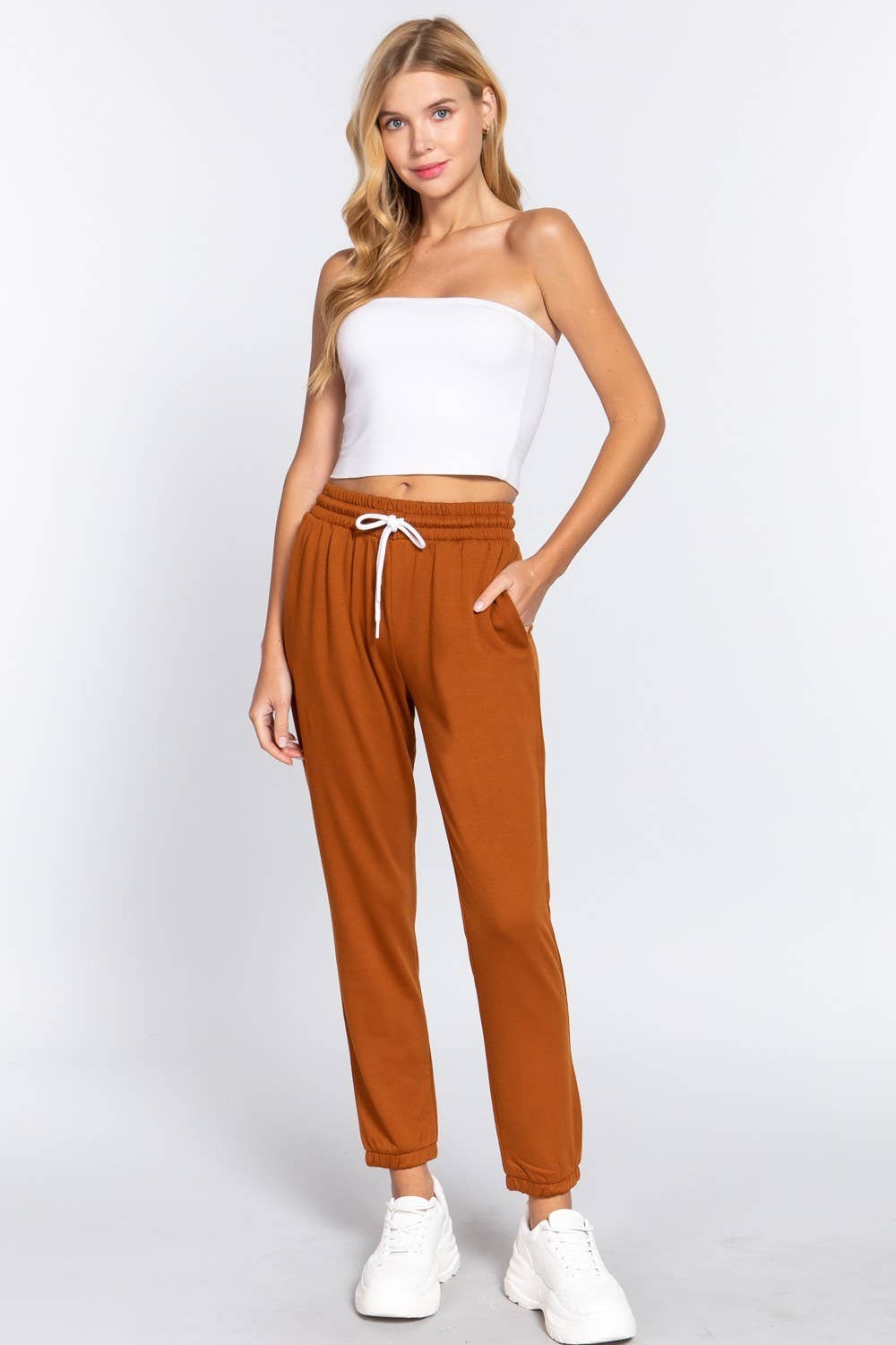 French Terry Fleece Long Jogger Pants: Natural