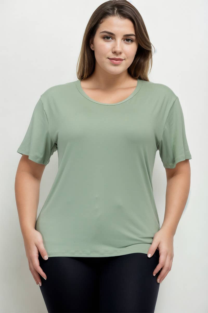 Plus Size Basic Short Sleeve Tee: Flamingo
