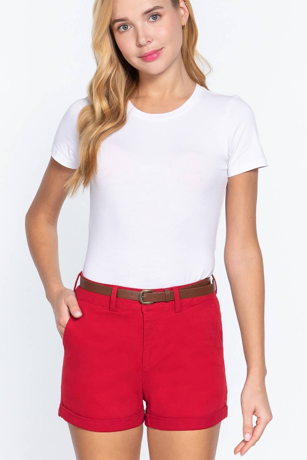 Twill Belted Shorts: Olive