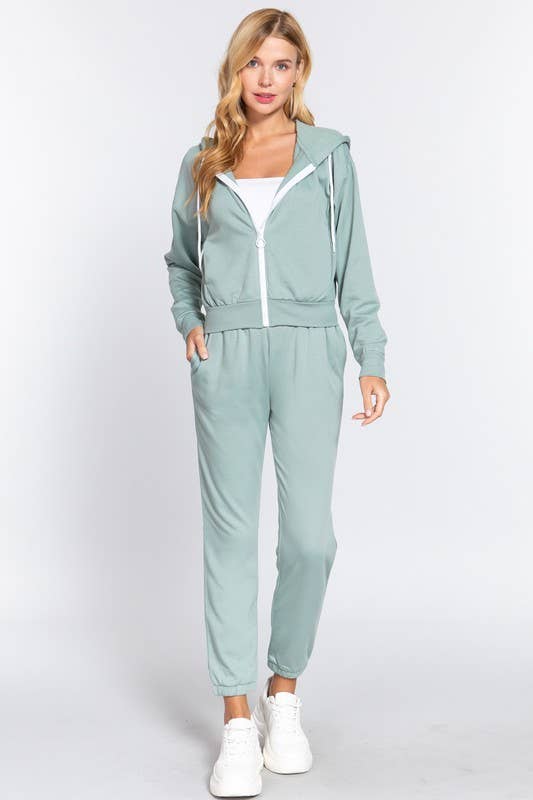 French Terry with Inner Fleece Jacket Hoodie: Natural