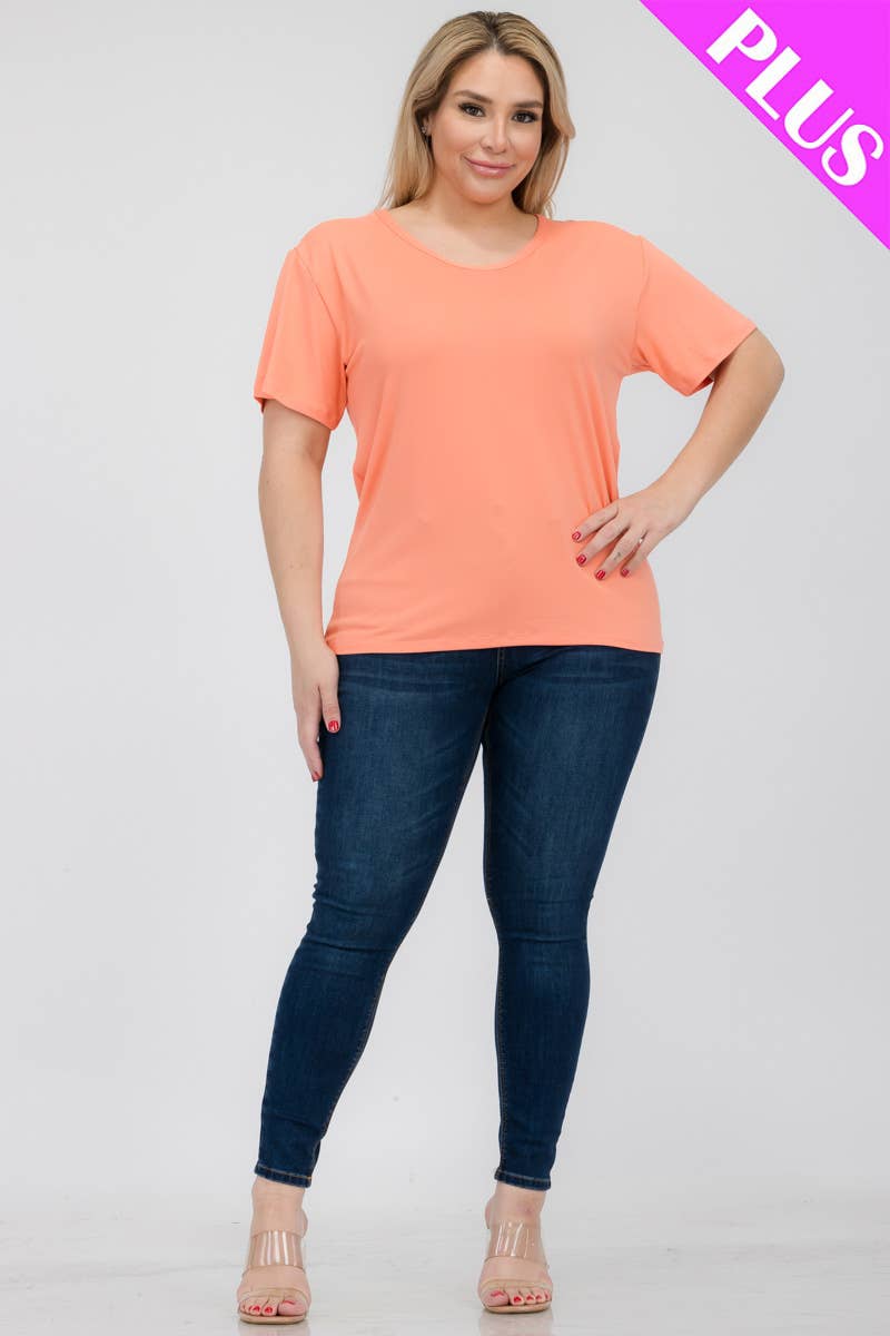 Plus Size Basic Short Sleeve Tee: Flamingo