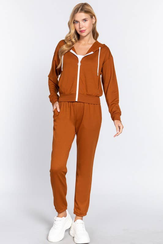 French Terry with Inner Fleece Jacket Hoodie: Natural