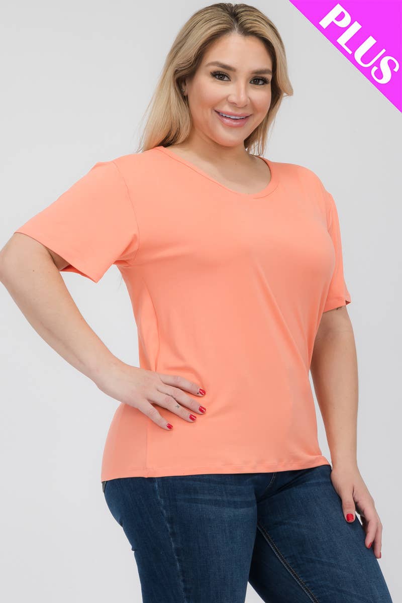 Plus Size Basic Short Sleeve Tee: Flamingo