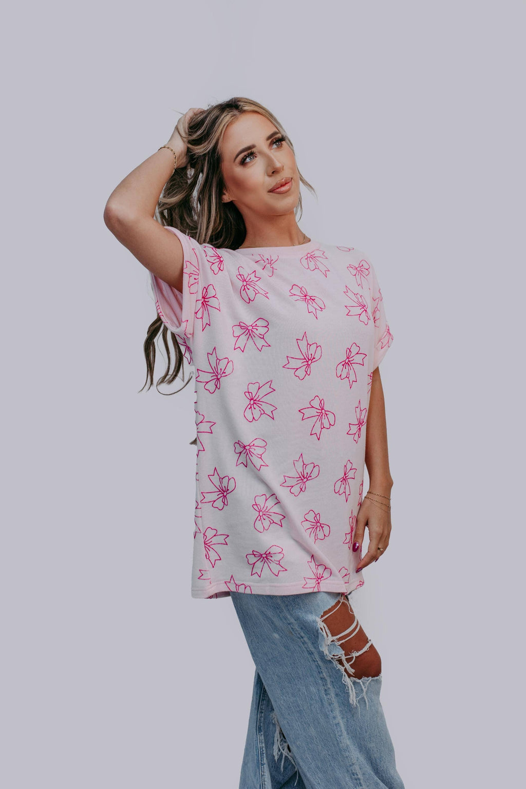 Oversized Bow Tee: Pink