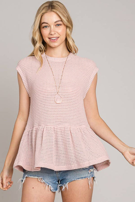 Short Sleeve Peplum Knit Top: Pale Mauve