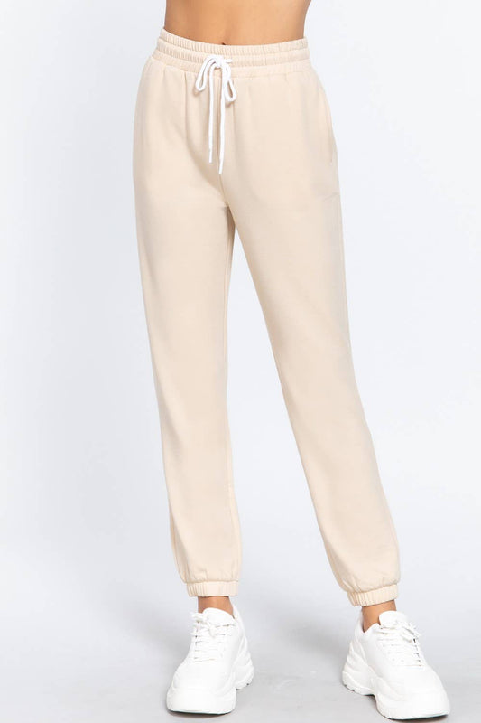 French Terry Fleece Long Jogger Pants: Natural