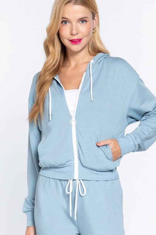 French Terry with Inner Fleece Jacket Hoodie: Natural