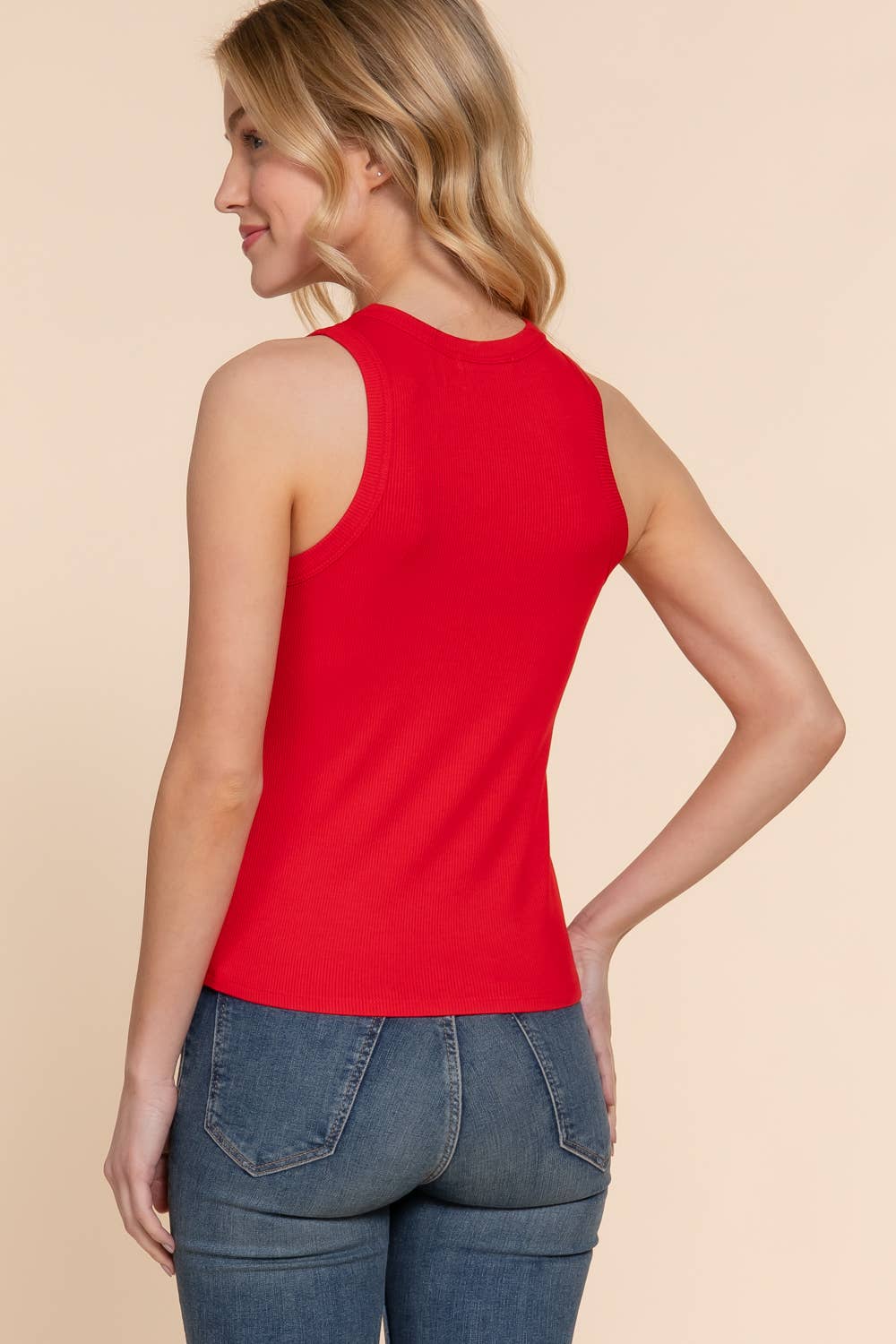Sleeveless Crew Neck Rib Knit Top : Black