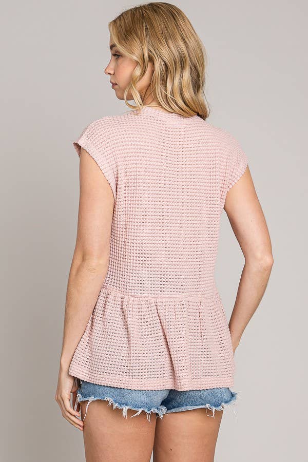Short Sleeve Peplum Knit Top: Pale Mauve