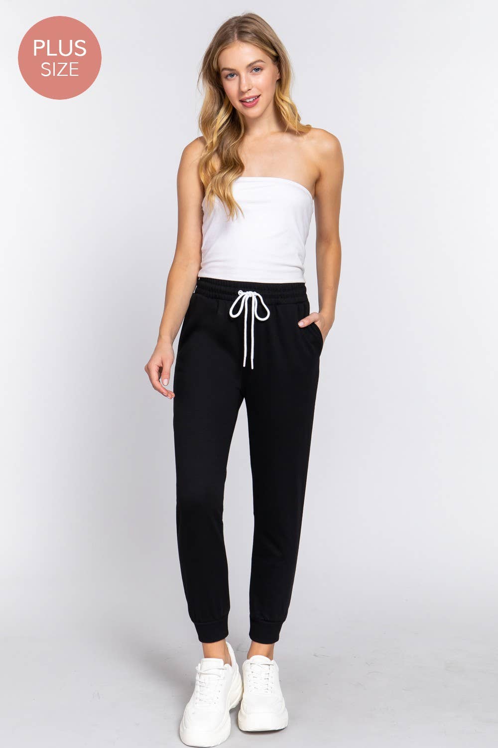 French Terry Fleece Long Jogger Pants: Natural