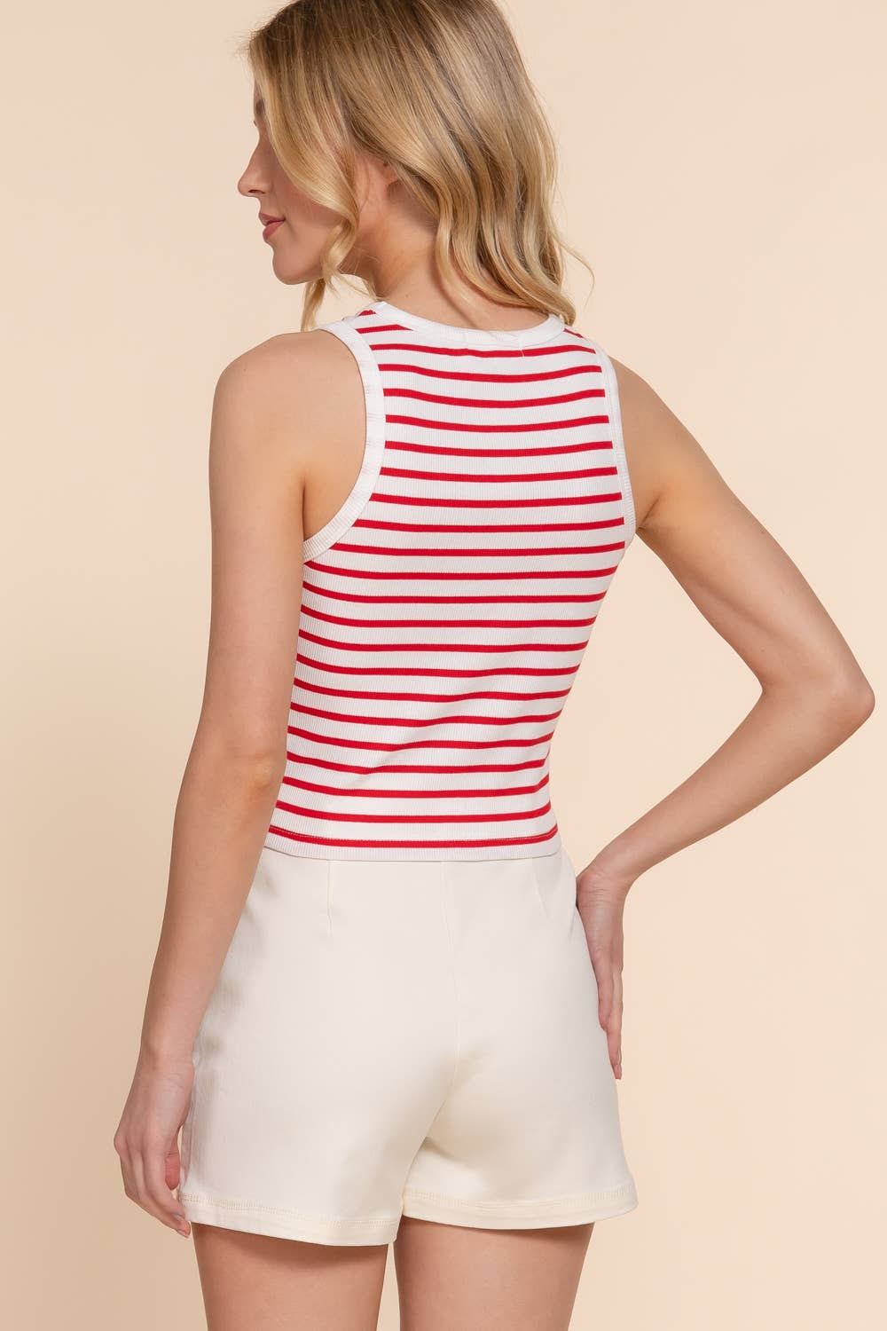 Sleeveless Olive Stripe Cotton Rib Knit Tank
