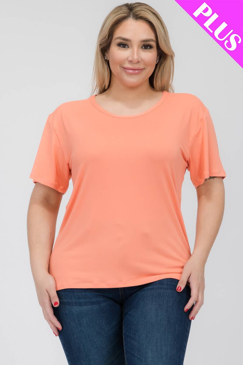 Plus Size Basic Short Sleeve Tee: Flamingo