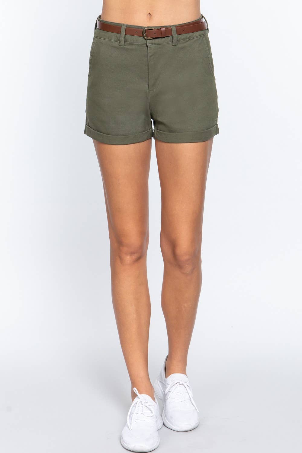 Twill Belted Shorts: Olive