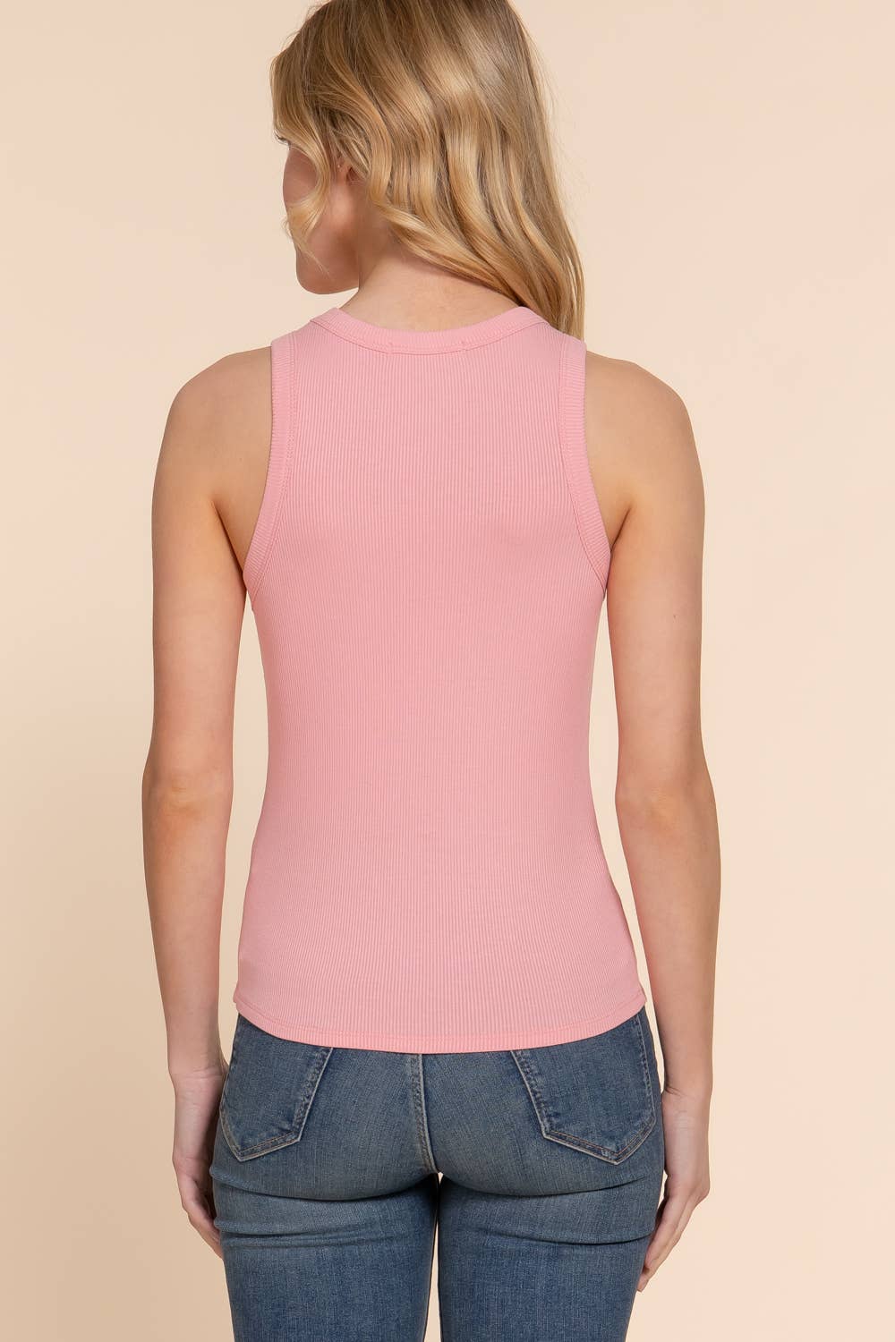 Sleeveless Crew Neck Rib Knit Top : Lilac