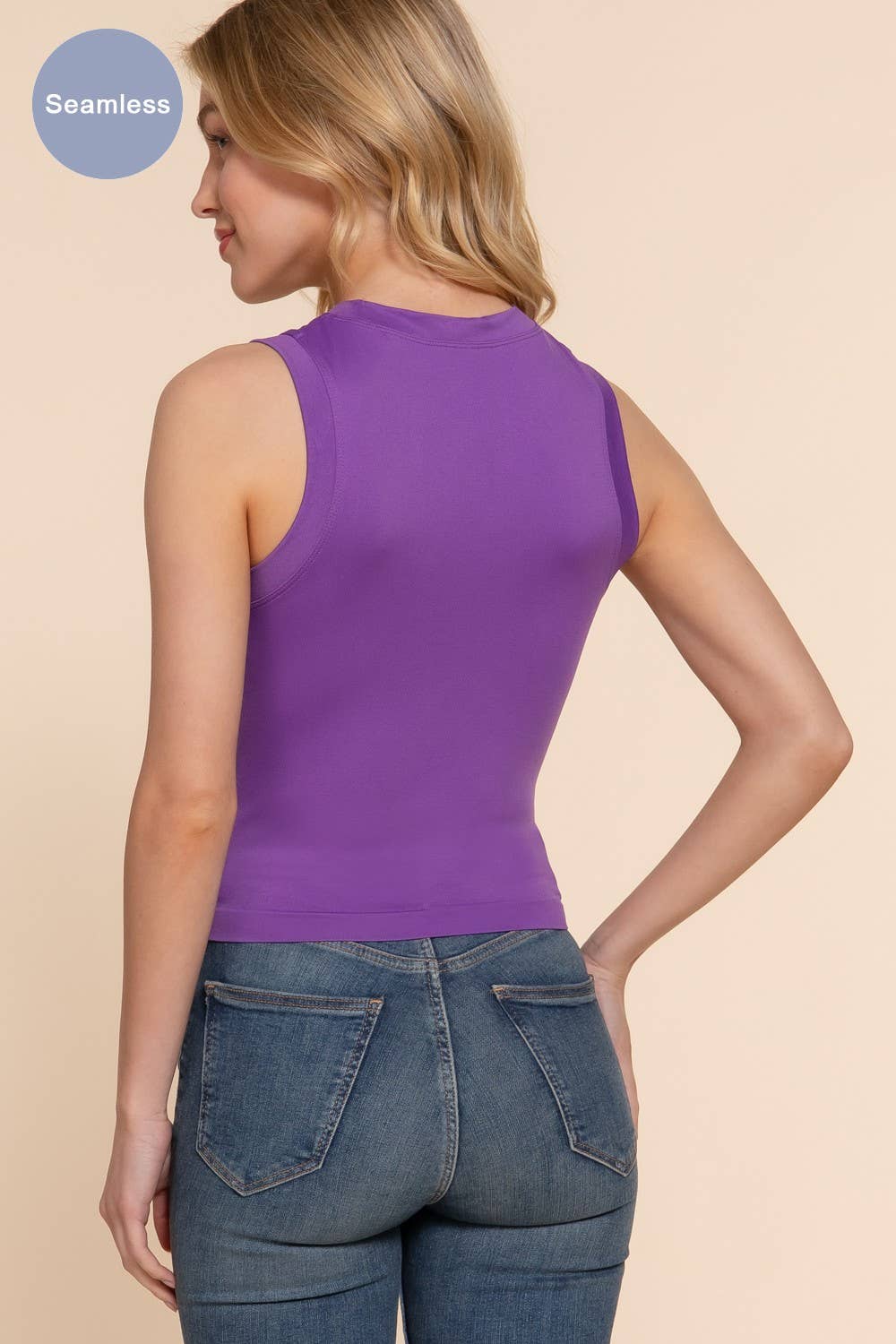 Crew Neck Seamless Tank Top: TOFFEE