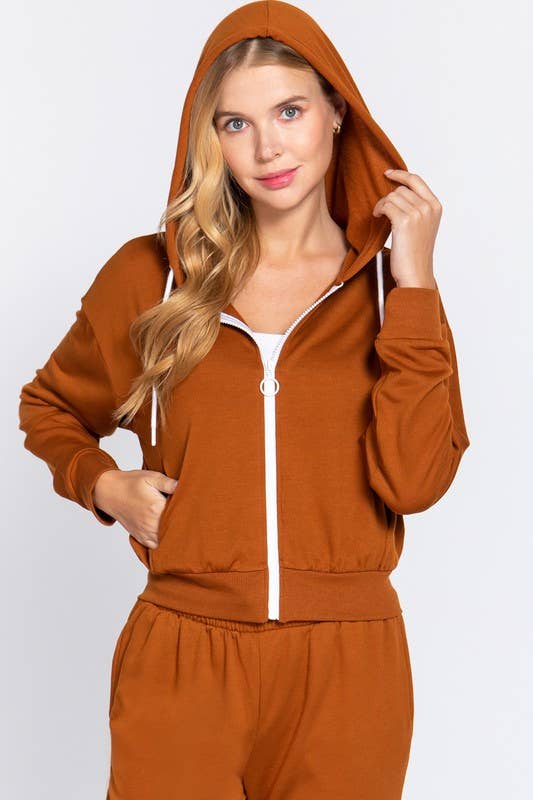 French Terry with Inner Fleece Jacket Hoodie: Natural