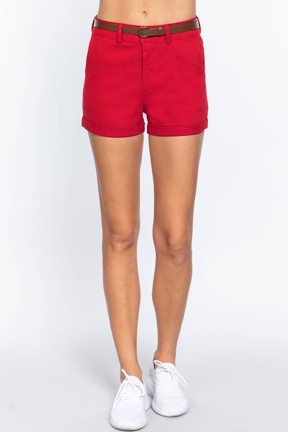 Twill Belted Shorts: Olive