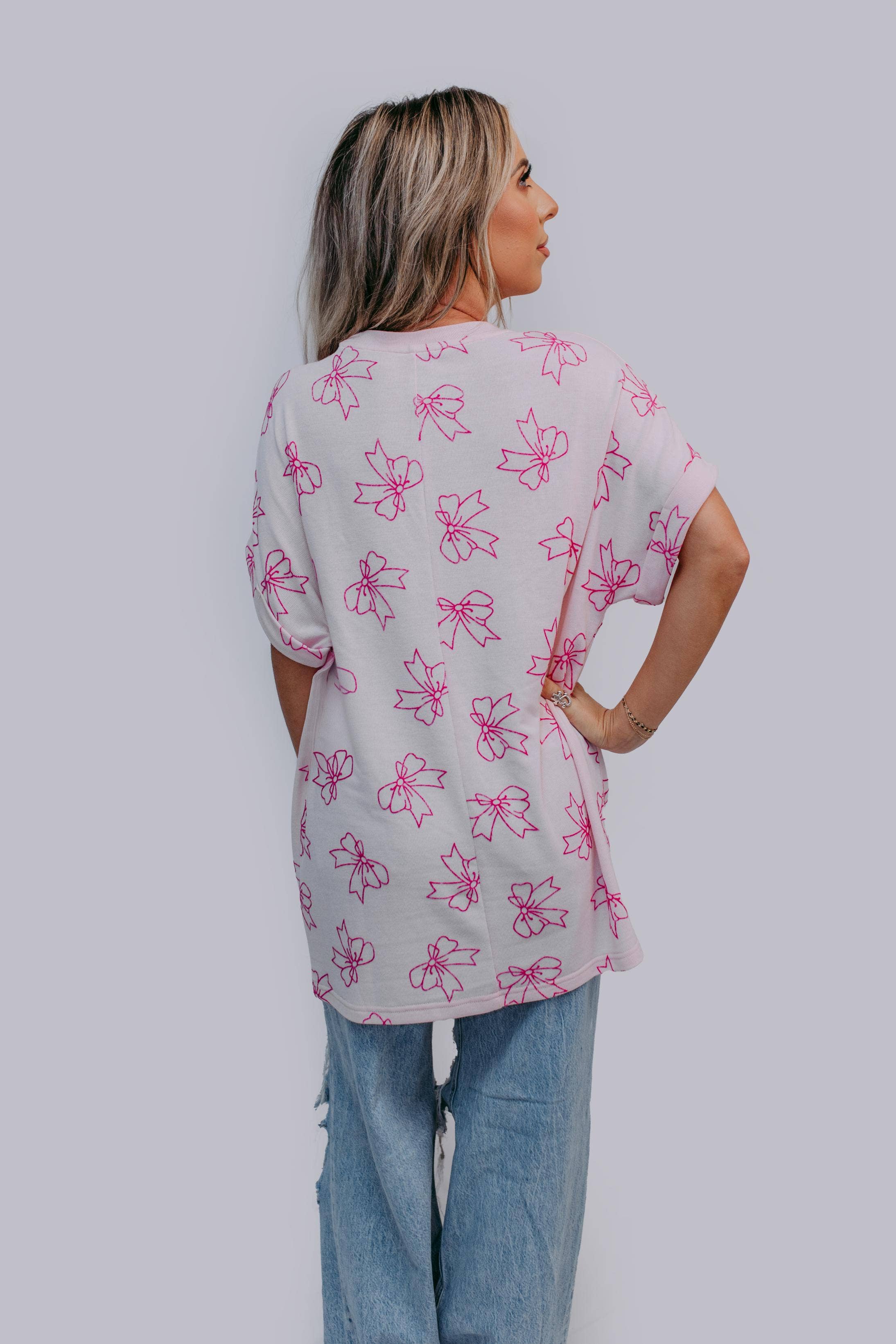 Oversized Bow Tee: Pink