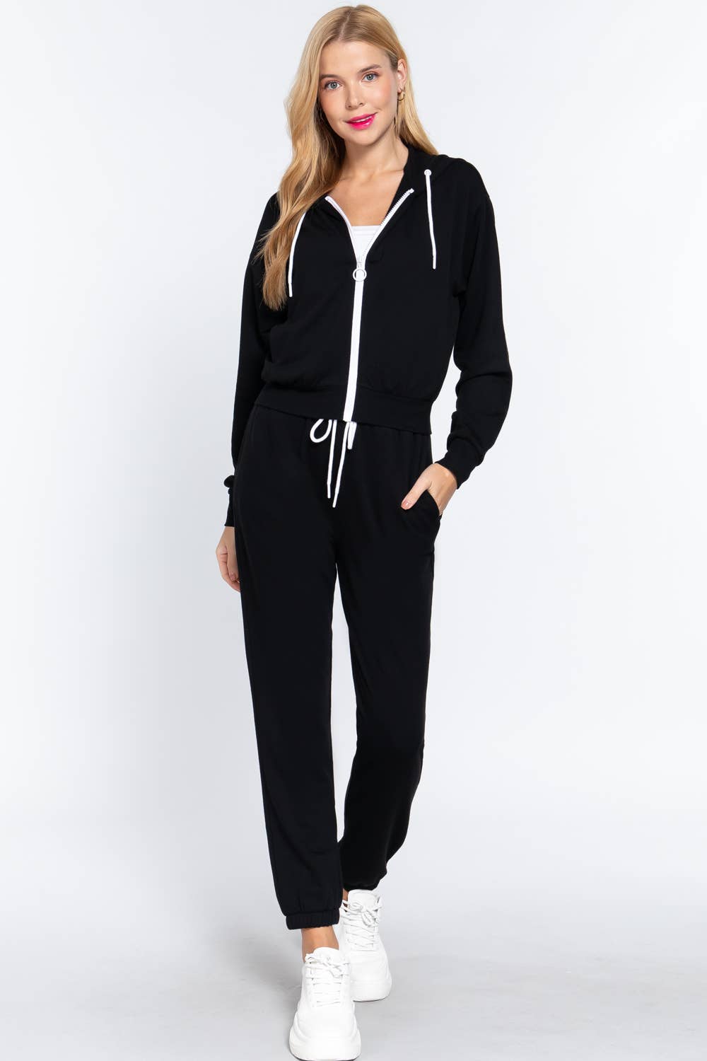 French Terry with Inner Fleece Jacket Hoodie: Natural