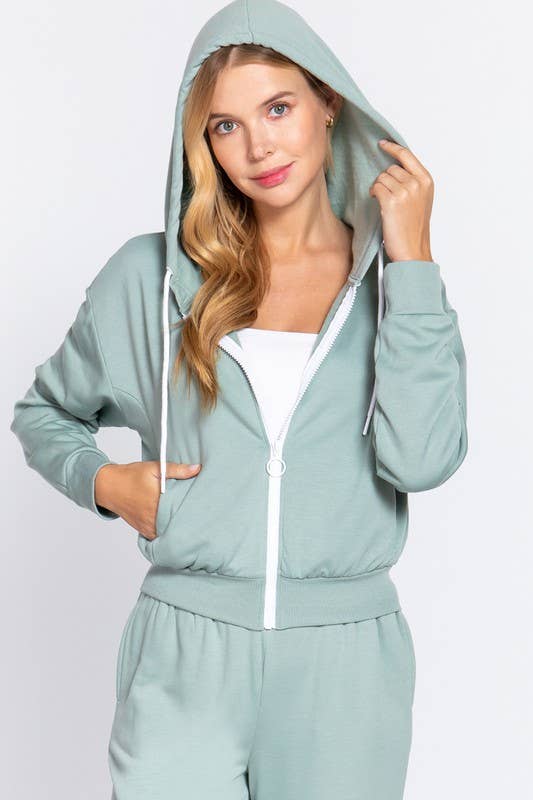 French Terry with Inner Fleece Jacket Hoodie: Natural