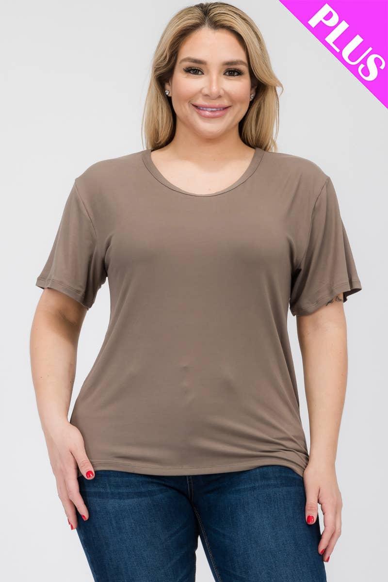 Plus Size Basic Short Sleeve Tee: Flamingo