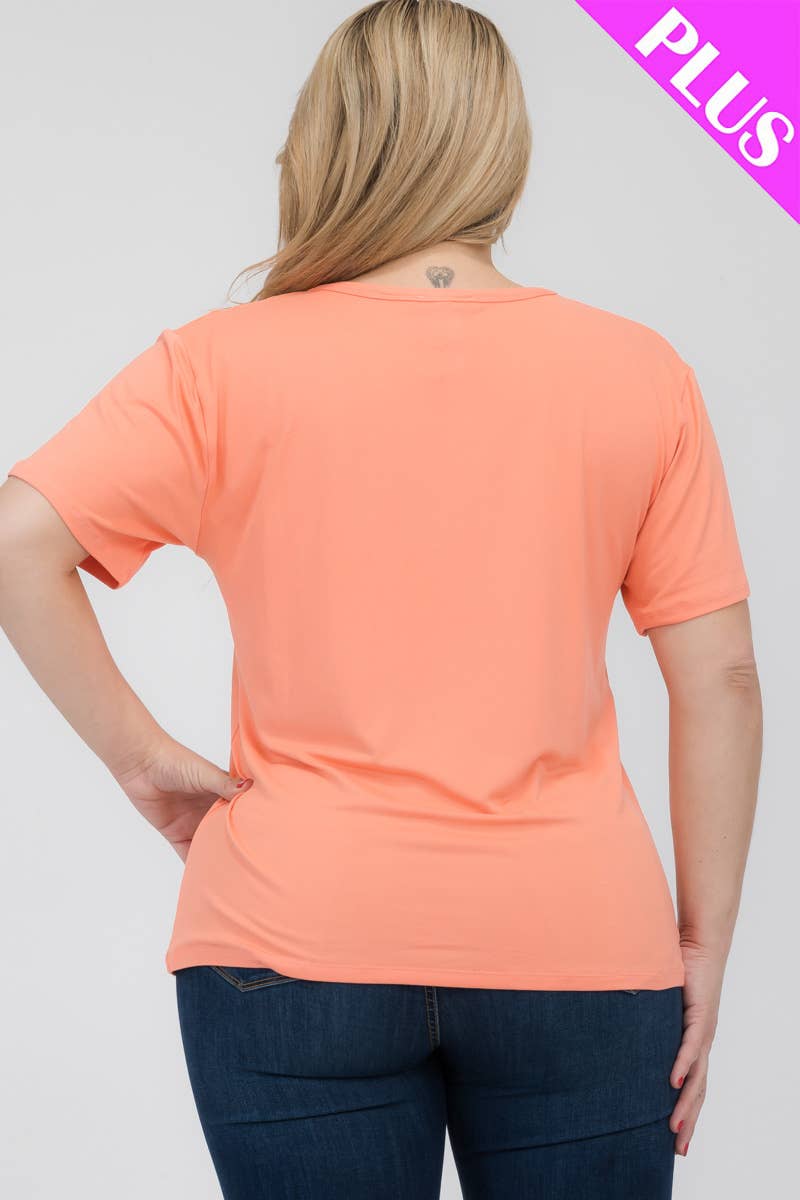 Plus Size Basic Short Sleeve Tee: Flamingo