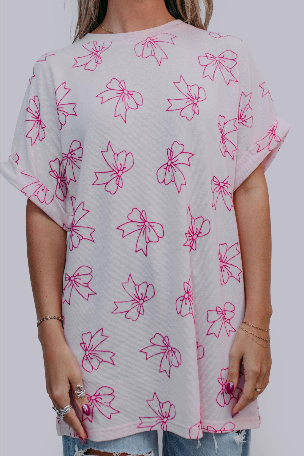 Oversized Bow Tee: Pink