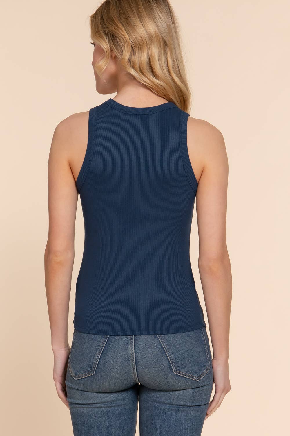 Sleeveless Crew Neck Rib Knit Top : White
