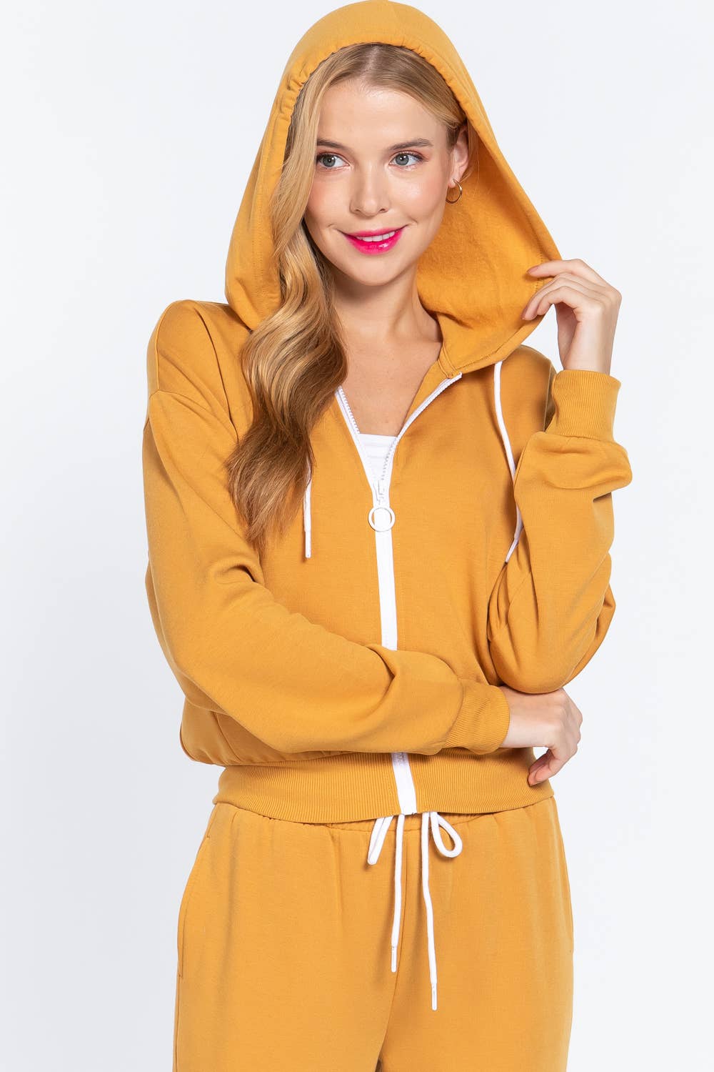 French Terry with Inner Fleece Jacket Hoodie: Natural