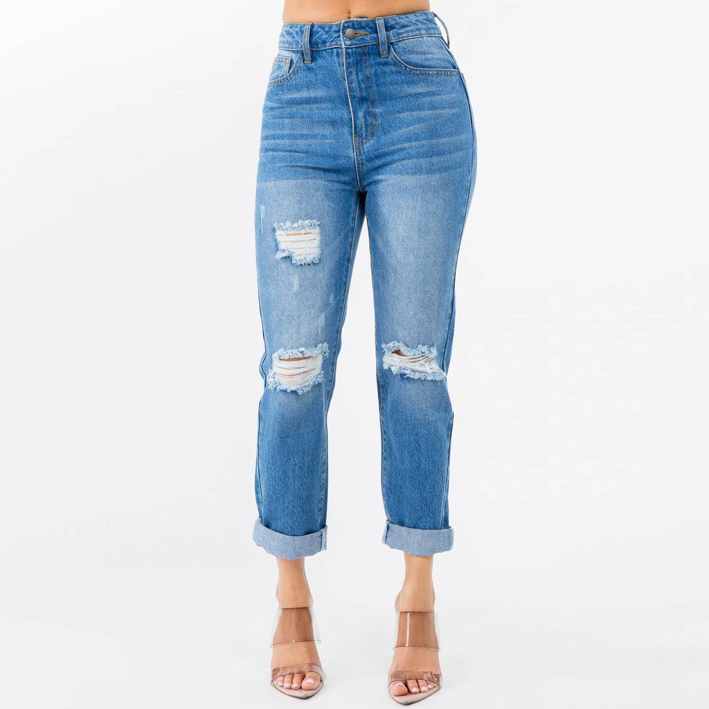 American Bazi High Waist Distressed Mom Jean