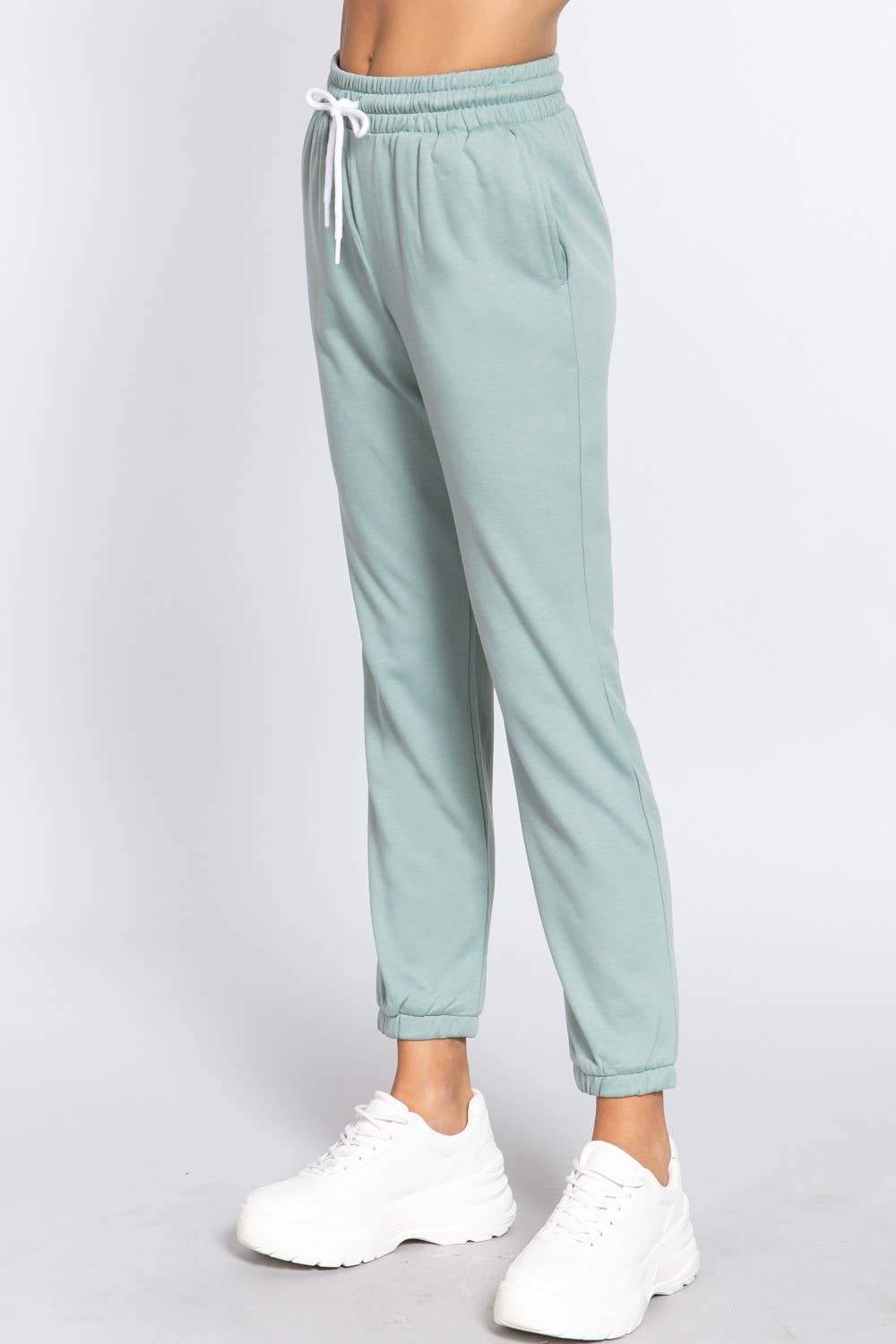 French Terry Fleece Long Jogger Pants: Natural
