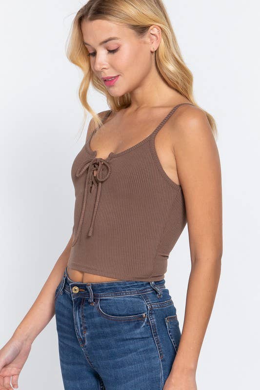 Sweetheart Neck Rib Knit Cami: Brown