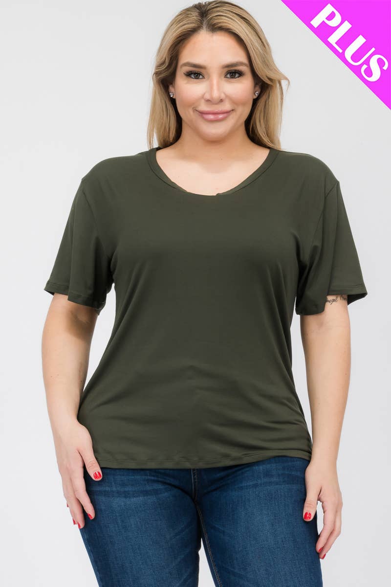 Plus Size Basic Short Sleeve Tee: Flamingo
