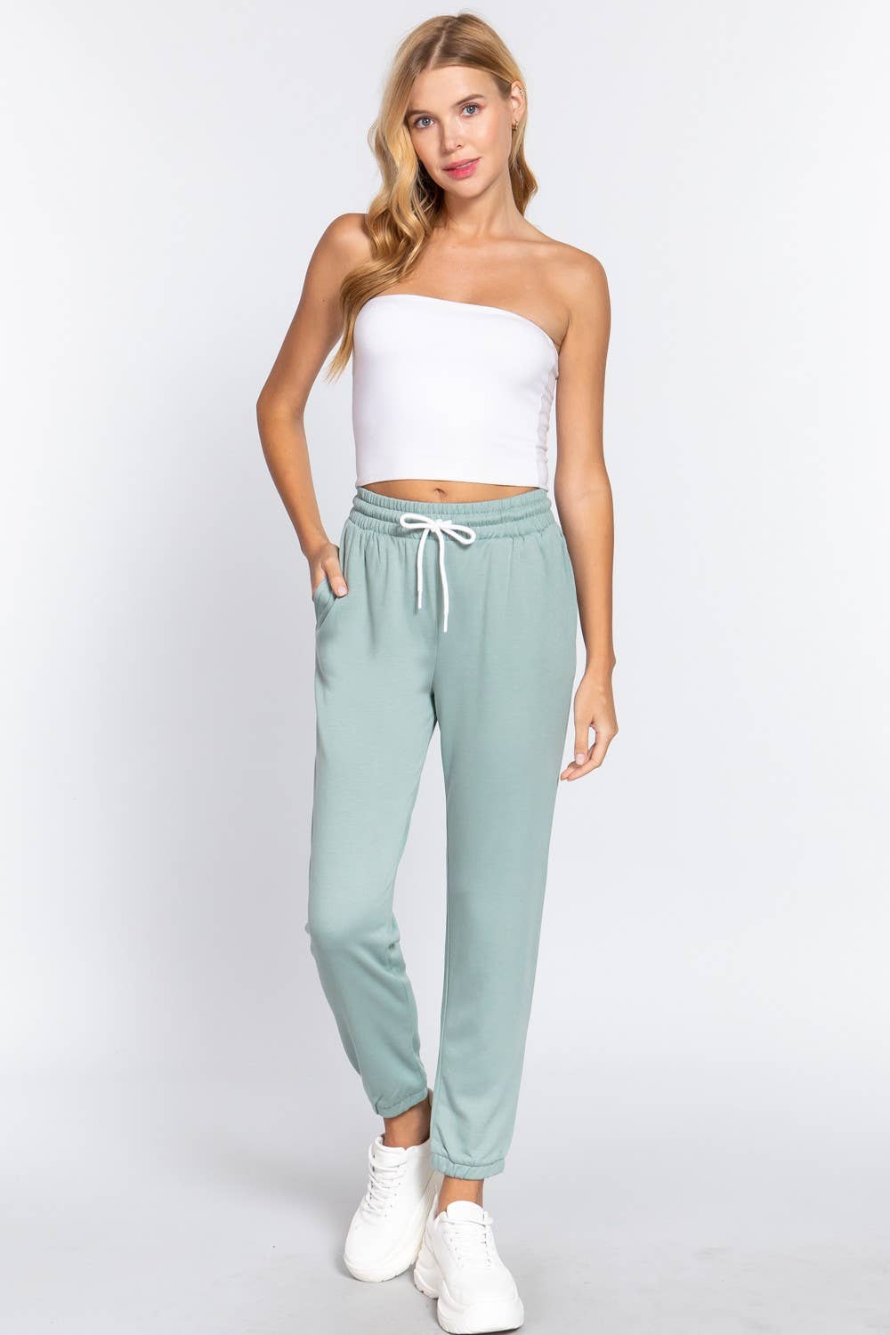French Terry Fleece Long Jogger Pants: Natural