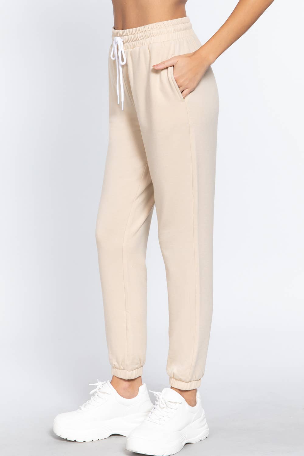 French Terry Fleece Long Jogger Pants: Natural