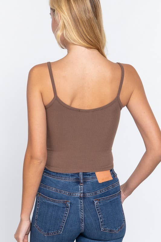 Sweetheart Neck Rib Knit Cami: Brown