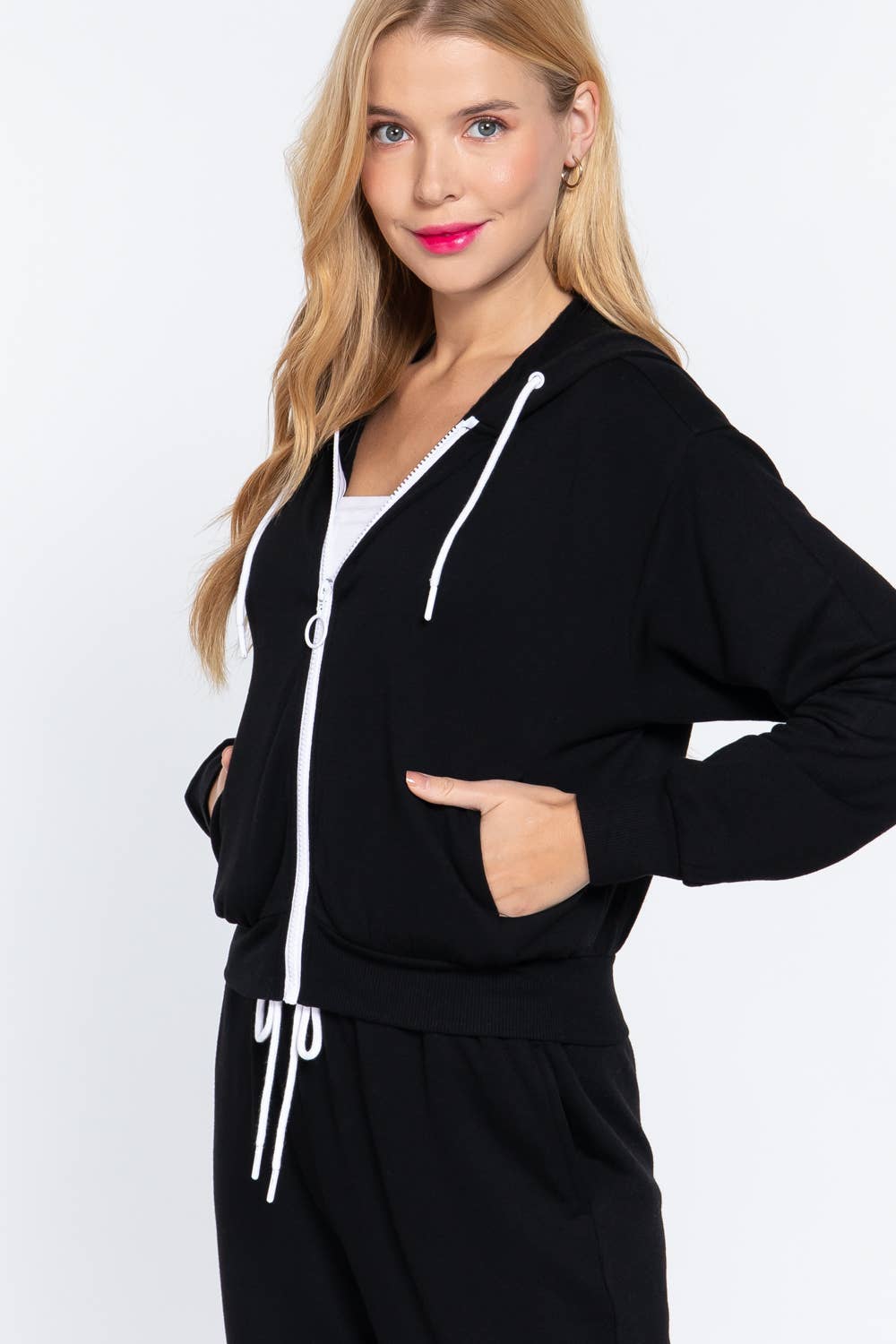 French Terry with Inner Fleece Jacket Hoodie: Natural