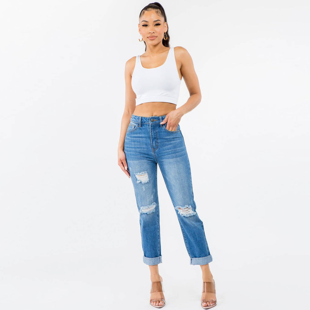 American Bazi High Waist Distressed Mom Jean