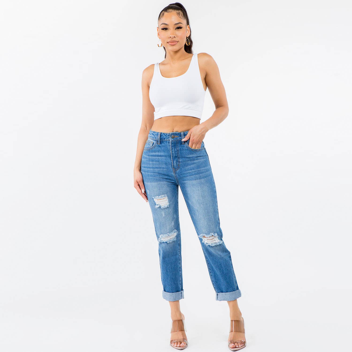 American Bazi High Waist Distressed Mom Jean