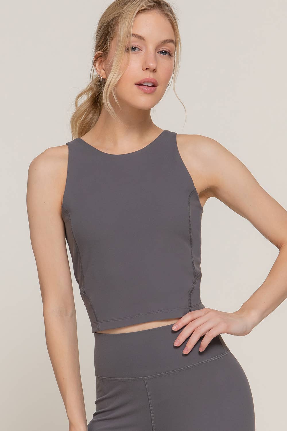Halter Neck Workout Crop Top: Coffee