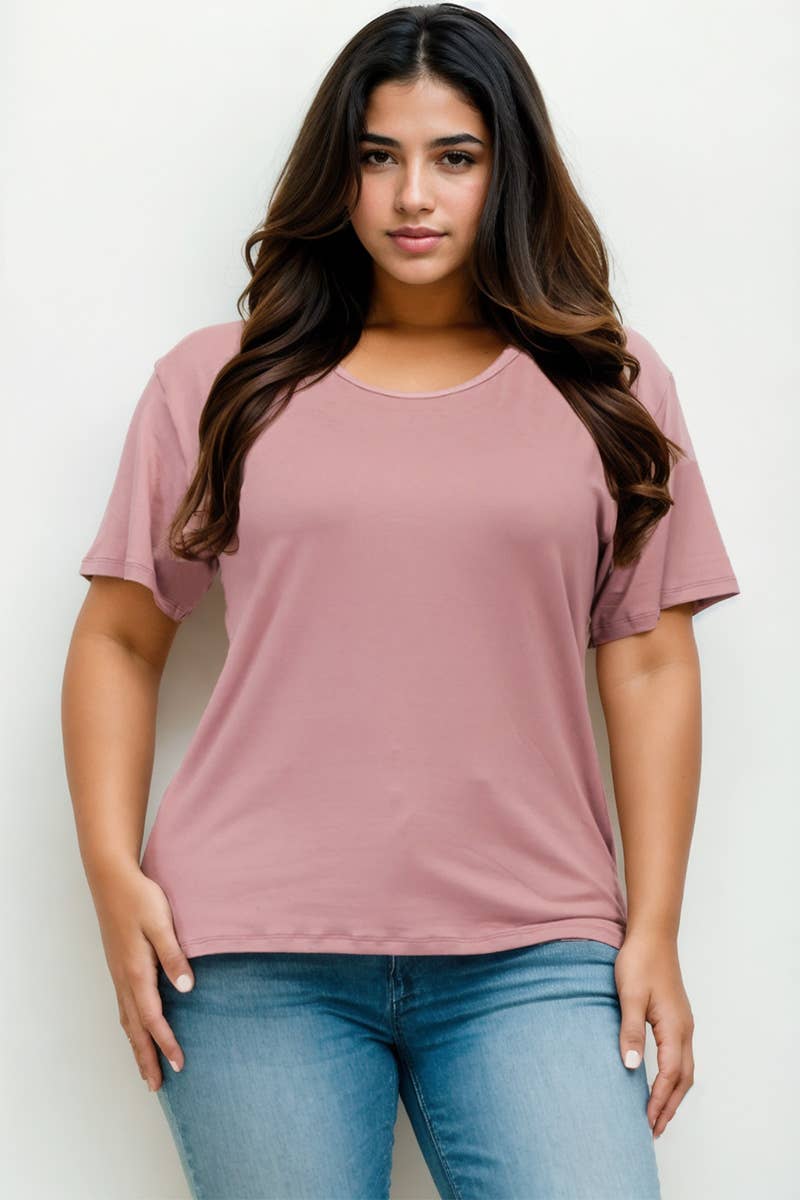 Plus Size Basic Short Sleeve Tee: Flamingo