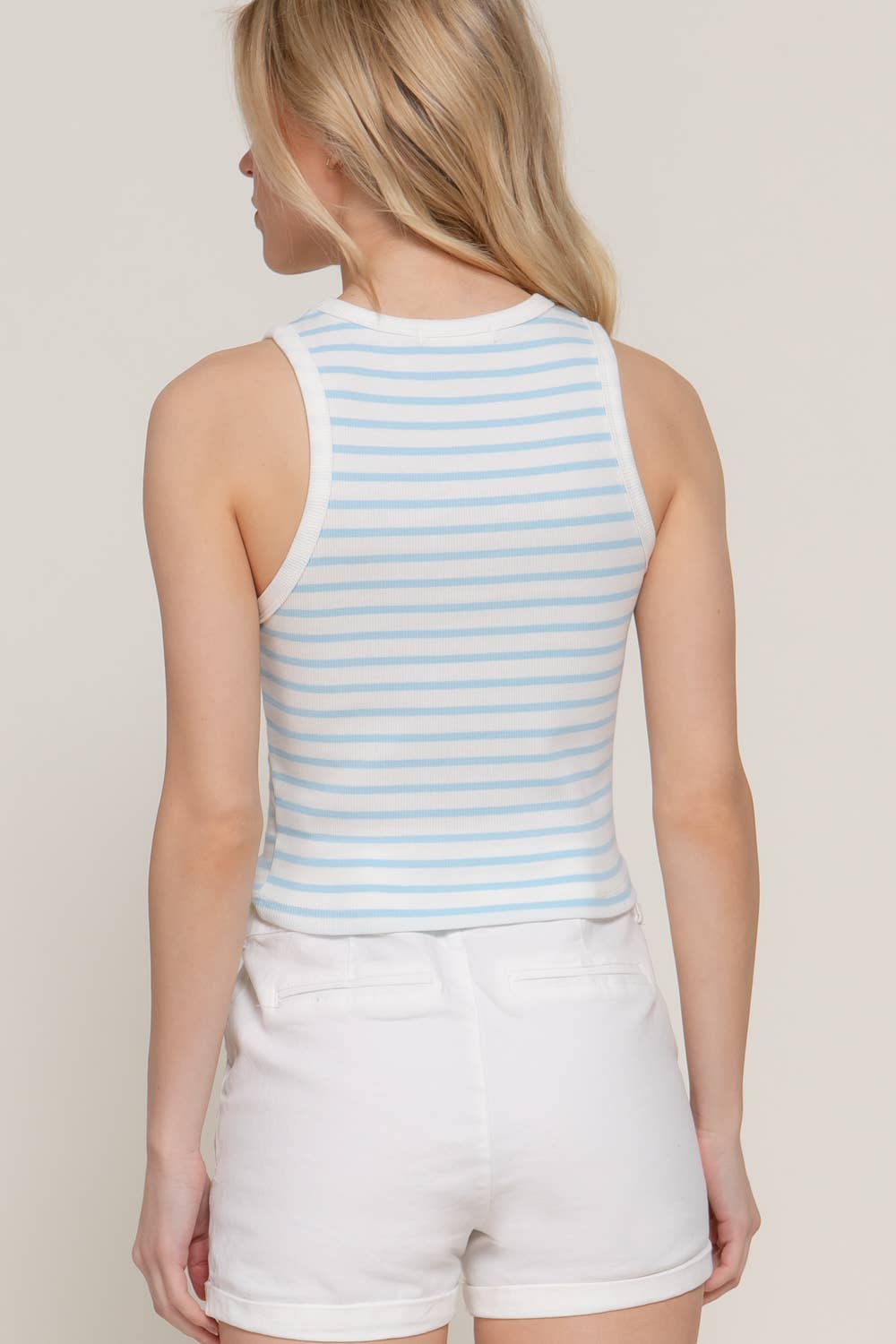 Sleeveless Olive Stripe Cotton Rib Knit Tank