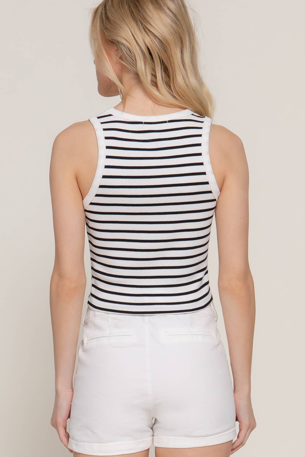 Sleeveless Olive Stripe Cotton Rib Knit Tank