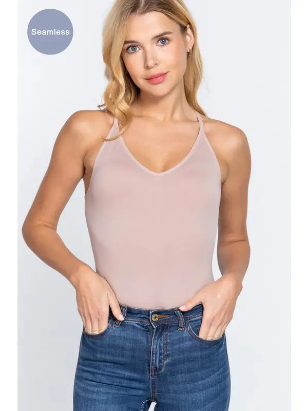 V-neck Seamless Cami Bodysuit: Toffee