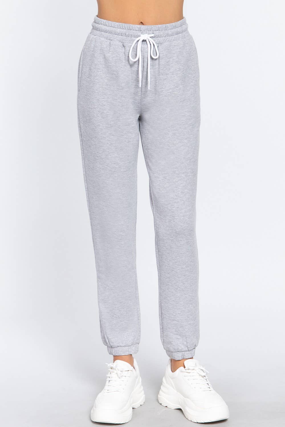 French Terry Fleece Long Jogger Pants: Natural