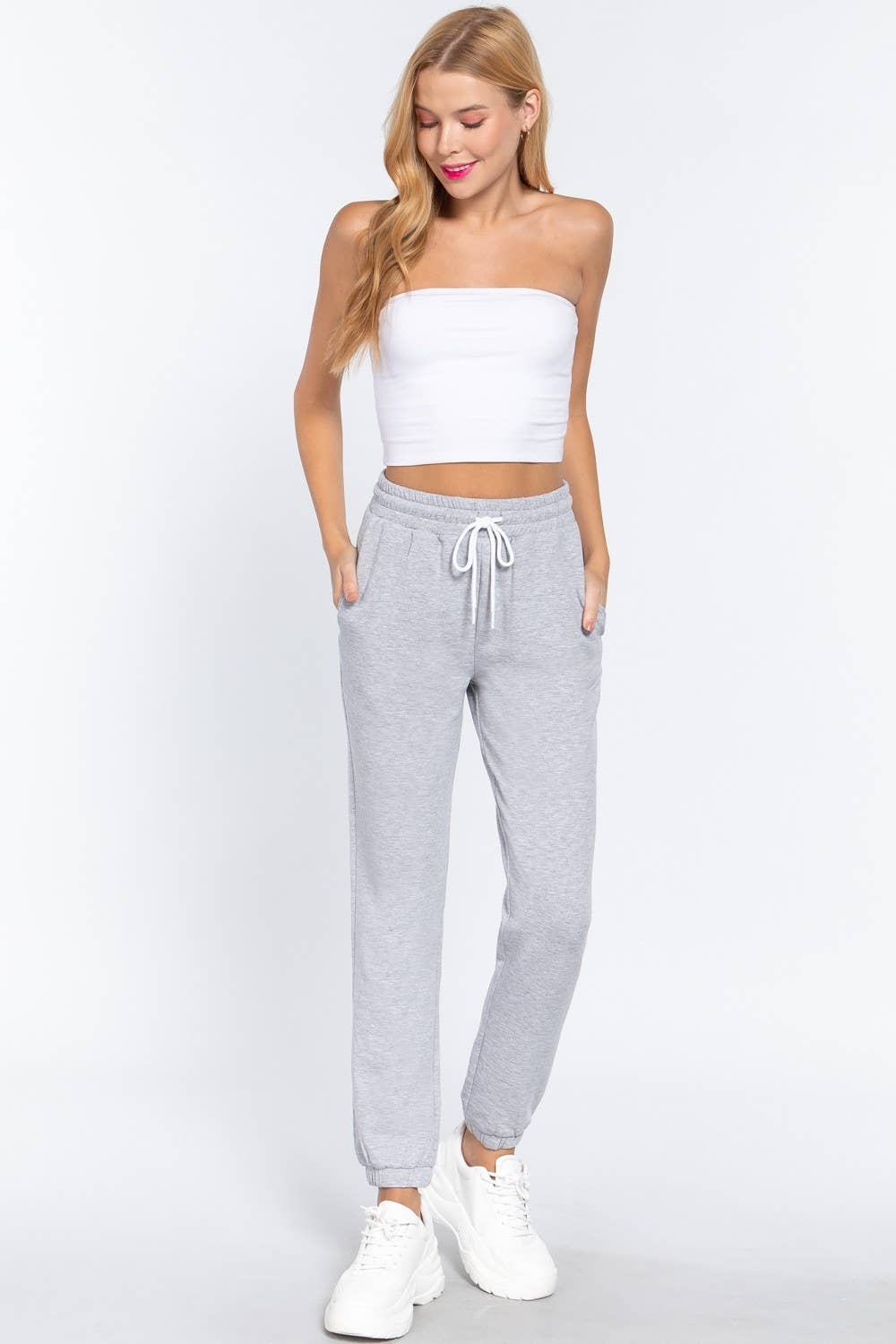 French Terry Fleece Long Jogger Pants: Natural