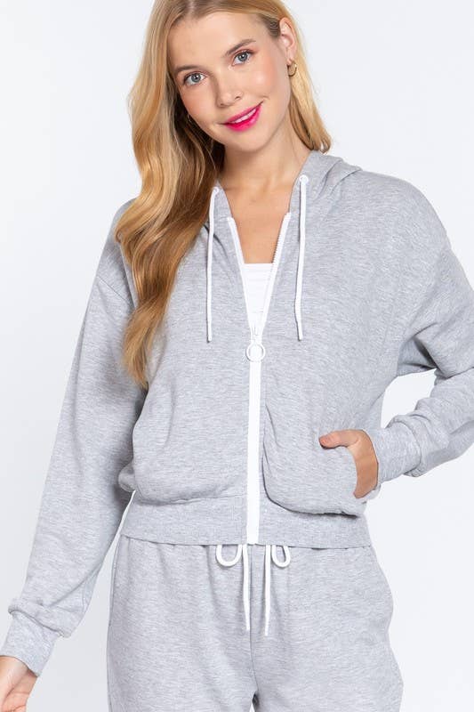 French Terry with Inner Fleece Jacket Hoodie: Natural