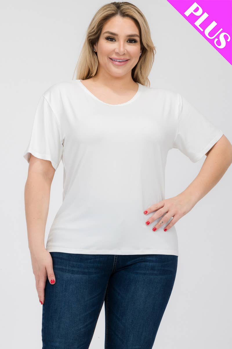 Plus Size Basic Short Sleeve Tee: Flamingo