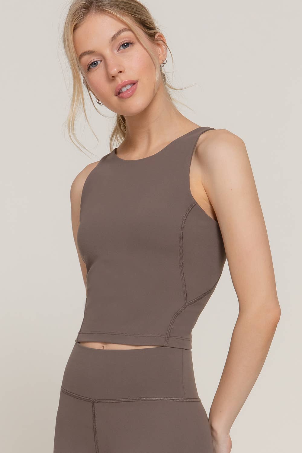 Halter Neck Workout Crop Top: Coffee
