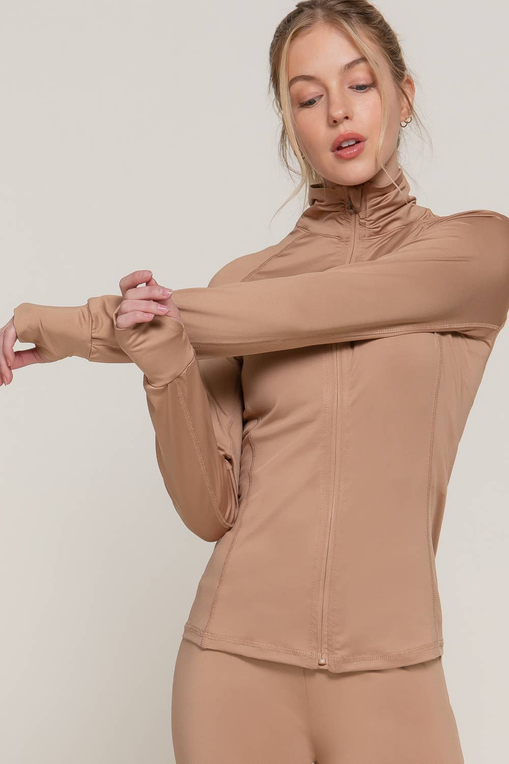 Solid Workout Track Jacket: Light Khaki